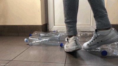 Crushing Plastic Bottles In Her Converse Sneakers –